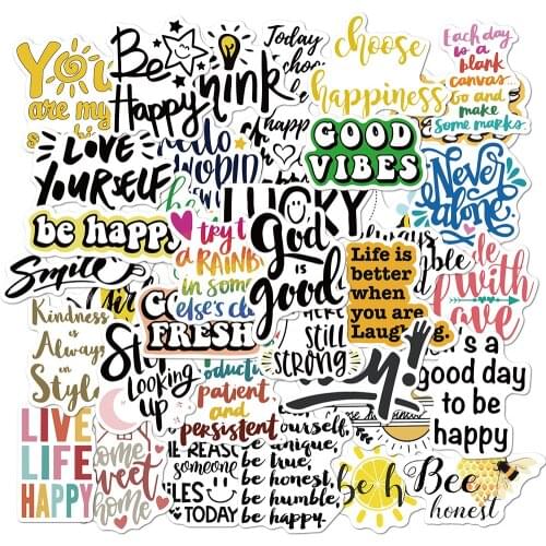 50PCS/set Inspirational English Phrases Sticker Waterproof For Luggage Suitcase Laptop Phone Motorcycle Styling Graffiti Sticker