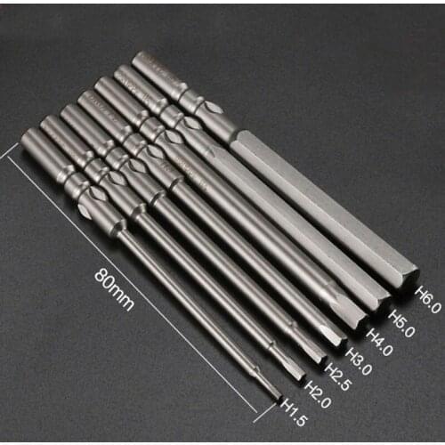 7pcs H1.5-H6 Hex Head Screwdriver Bit 801 5mm Shank Magnetic Electric Screwdriver Bits Power Tools 60mm/80mm length