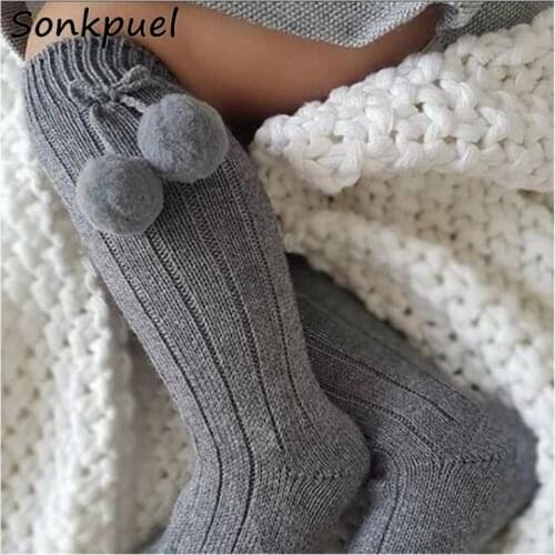 8Colors Unisex Children Cherry Hair Ball Knee High Socks Baby Toddler In Tube Socks for Girls Boys.Kid Cherry Knitted Sock 0-3Y