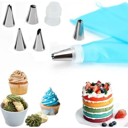 8Pcs/Set Silicone Pastry Bag Reusable Icing Piping Cream Pastry Bag + 6 Cake Nozzles 1 Converter DIY Cake Baking Decorating Tool