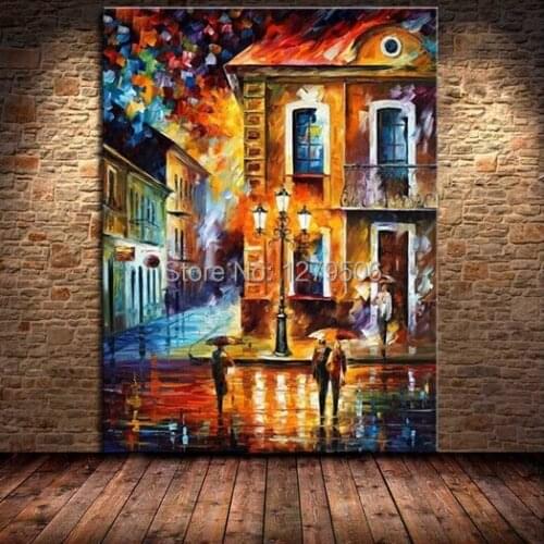 Free Shipping For Sell Wholesale Cheap 100% Handmade Street View Landscape Knife Palette Canvas Oil Painting for Home Decor