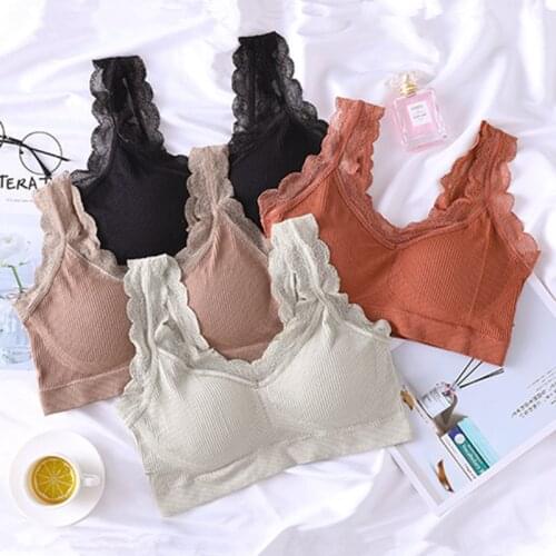 Women Bras Top Cotton Bralette Sexy Lingerie Fashion Lace Brassiere Padded Backless Bra Wire Free Women Wireless Underwear New