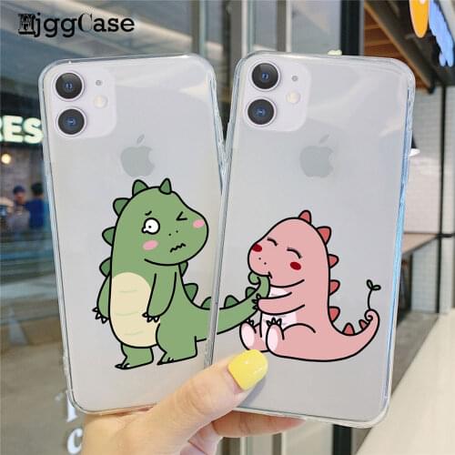 Dinosaur Couple Phone Case For iPhone 12 11 Pro Max X XS XR 7 8 plus 12Pro 12Mini Soft Silicone Transparent Cover