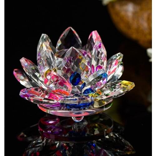80 mm Feng shui Quartz Crystal Lotus Flower Crafts Glass Paperweight Ornaments Figurines Home Wedding Party Decor Gifts Souvenir