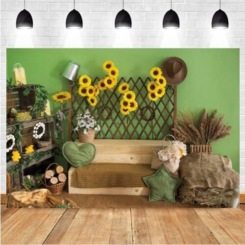 Yeele West Cowboy Green Background Children Photography Farm Haystack Sunflower Backdrop Photocall Photo Studio Photophone