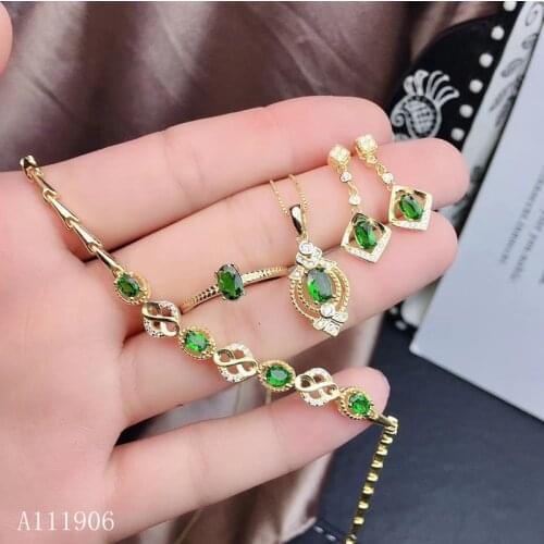 KJJEAXCMY Fine Jewelry 925 sterling silver inlaid natural diopside gemstone female pendant necklace ring bracelet earrings set s