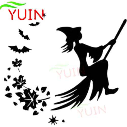 Classic Car Sticker Witch Broom Leaves Cars Decals Fashion Body Rear Windshield Decoration PVC Waterproof Sunscreen Stickers