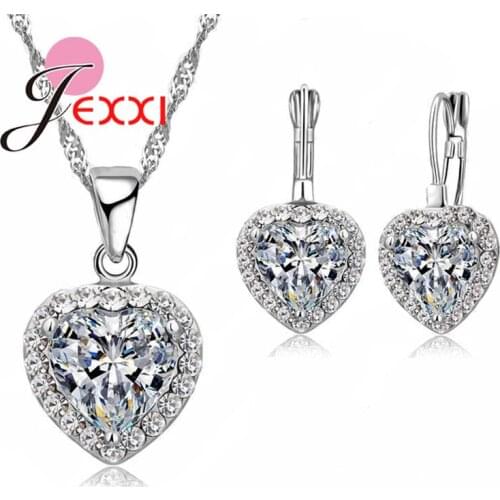 New Arrival Gift Trendy Love Heart Pendant 925 Sterling Silver Fine Jewelry Cubic Zircon Necklace Earring For Women Wedding Set