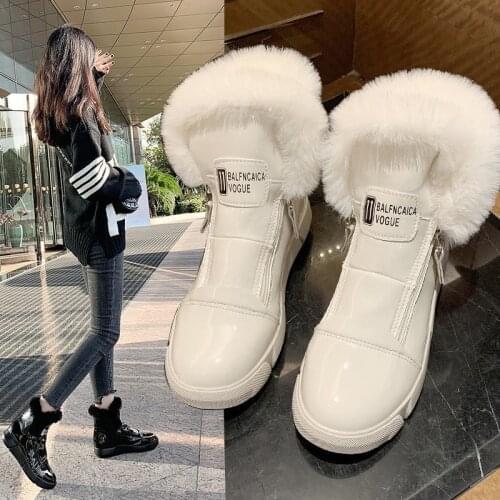 Leather waterproof snow boots womens 2020 new winter plush plus thick flat bottoms with short tampon cotton boots