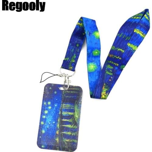 Van gogh Oil Painting Starry Sky Creative Lanyard Card Holder Student Hanging Neck Phone Lanyard Badge Subway Access Card Holder