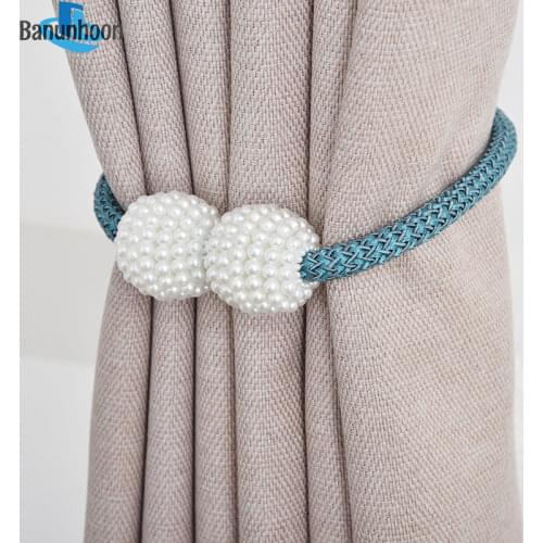 1 Pair Curtain Decorative Accessories Creative Pearl Magnet Curtains Clasp Ribbon Curtain Clip Bedroom Living Room Creative