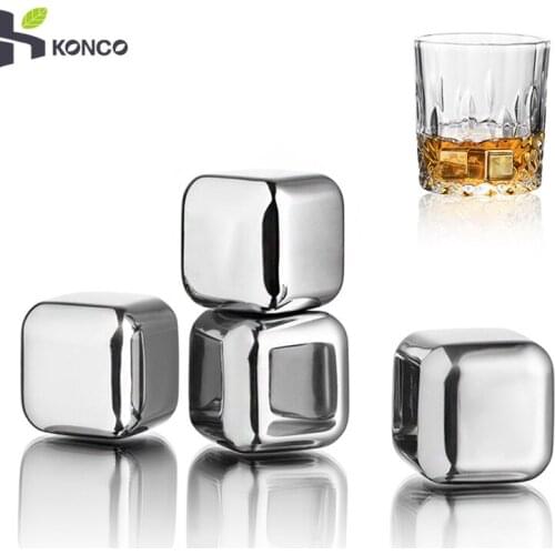 Konco New Whisky Stones Ice Cubes Set Reusable Food Grade Stainless Steel Wine Cooling Cube Chilling Rock Party Bar Tool