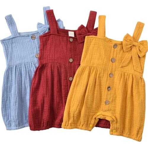 Summer Solid Infants Baby Boys Girls Shirt Sleeveless Sports Sleeping Romper High Waist Buttons Clothes 2021 Brand New