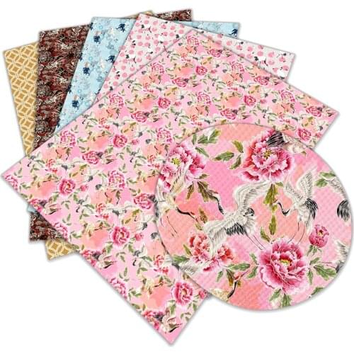 Japanese Flower Pattern Printed Faux Leather Sheets A4 22x30cm for DIY Bag Hair Bow Decoration Accessory Crafts Material