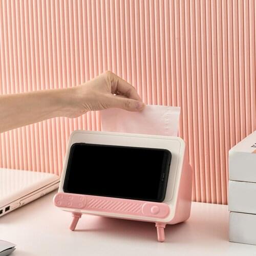 Multifunctional Creative Desktop TV Tissue Storage Box Case with Phone Holder for kitchen, living room