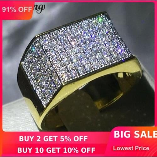 Choucong Fashion Hiphop Rock Band Rings For men Pave setting 119pcs 5A zircon cz Yellow Gold Filled 925 Silver male Wedding ring