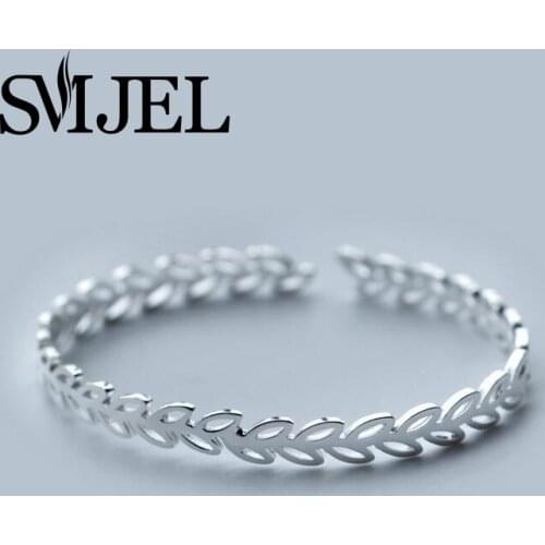 SMJEL NEW Accessories Jewelry Boho Leaves Cuff Bangles Adjustable Leaf Women Bracelet Bangles Femme Party Gifts SYSZ010