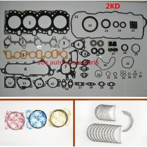 2KD 2KDFTV Full gasket set kit connecting rod bearing piston ring for Toyota Hiace Hilux DYNA 150 Innova Fortuner TD 16V 2.5L