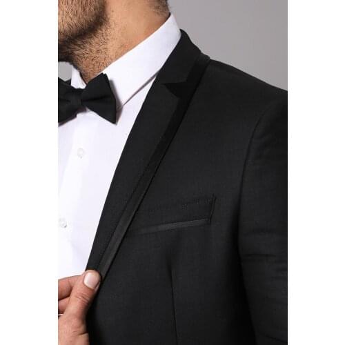 Satin Lapel Slim-Fit Black Wedding Suit Wessi