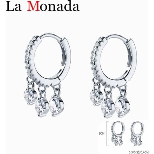 100% 925 Sterling Silver White Zircons Row Drill Hoop Earrings Delicate Elegant Women Earrings Accessory Girl Fine Gift