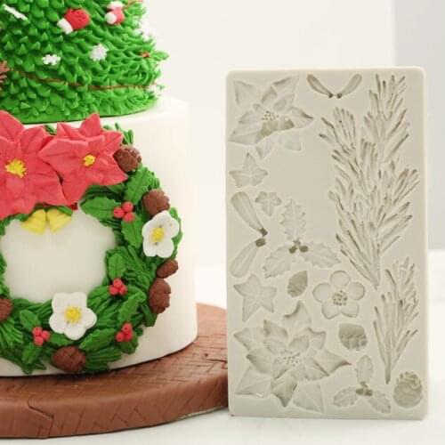 Silicone Mold Christmas tree and Floral pattern decorating fondant cake mold handmade chocolate silica gel Mold Clay Mold