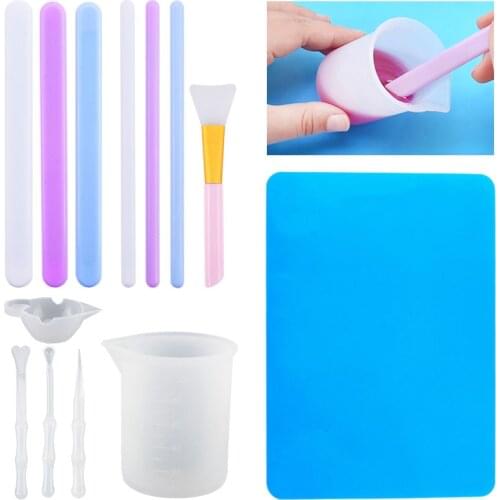 Resin Silicone Stirring Rod&Distribution Measuring Cup Silicone Pad And Brush Epoxy Resin DIY Tools For Jewelry Making