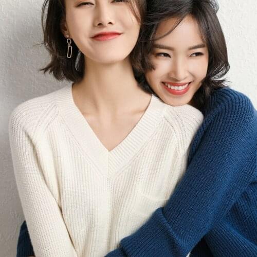 Thick Autumn Fall Winter V Neck Oversized Cashmere Sweater Pullover Women Warm female Loose Knitted Basic Sweaters Pull Korean