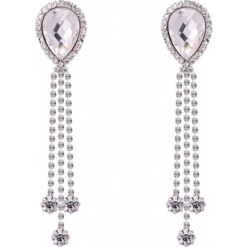 TONGKWOK Bohemia Exaggeration Dangle Earrings For Women Silk Thread Tassel Metal Long Chandelier Earrings #134148