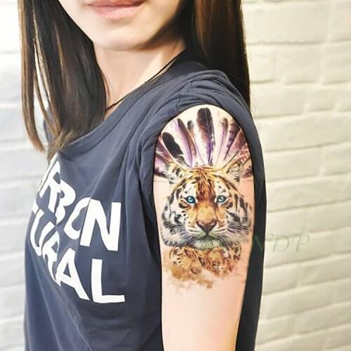 Waterproof Temporary Tattoo Sticker Lion head feather Fake Tatto Flash Tatoo Large size Tatouage Leg Arm for Women Men girl