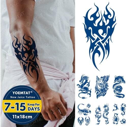 Juice Ink Tattoos Body Art Waterproof Temporary Tattoo Sticker Flame Totem Tatoo Dragon Scorpion Arm Fake Tatto Women Men