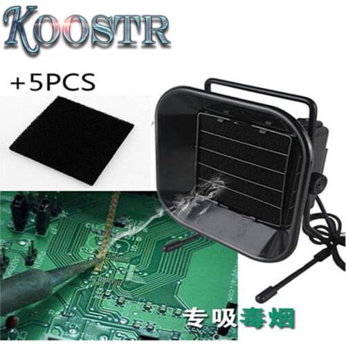 High quality OEM 220V 493 Solder Smoke Absorber ESD Fume Extractor with 5 pcs free Activated Carbon Filter Sponge