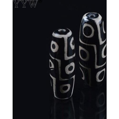 1PC High Grade Natural Tibetan Agates Dzi Beads Trendy Oval Two Tone Nine-Eyed Antique Agata Beads For Women Men 9x30mm