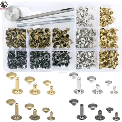 180Sets Single Cap Leather Rivets Single-sided Cap Rivet Metal Tubular Studs Punk Spike Decor Rivets with Installed Tools Kit