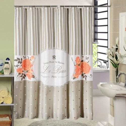 DUNXDECO Shower Curtain Bathroom Waterproof Cortinas French Style Stripe Rose Print Polyester Fabric Ridea Romantic Decorating