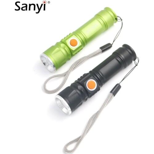 Green/Black XM-L T6 3800LM Aluminum Waterproof Zoomable LED Flashlight Torch light For Built-in USB Rechargeable 18650 Battery