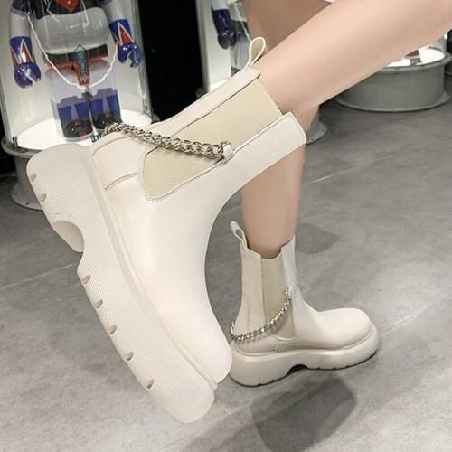 Womens Boots 2021 Female Ankle Boots Square Heels Ladies Shoes Autumn Winter Thick Bottom Non-Slip Chain Women Boot Fashion