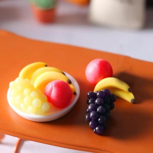 1:12 Miniature Food Fresh Fruit Platter Grape Pear Orange Peach White Dish Dollhouse Kitchen Accessories