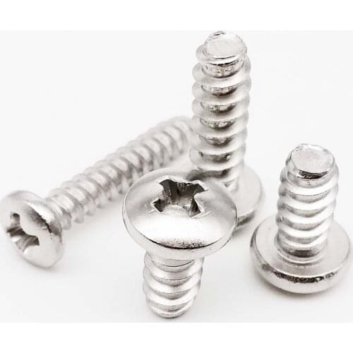 10/50 M1.2 M1.4 M1.6 M2 M2.2 M2.6 M3 M3.5 M4 M5 A2 304 Stainless Steel Cross Phillips Pan Round Head Flat End Self Tapping Screw