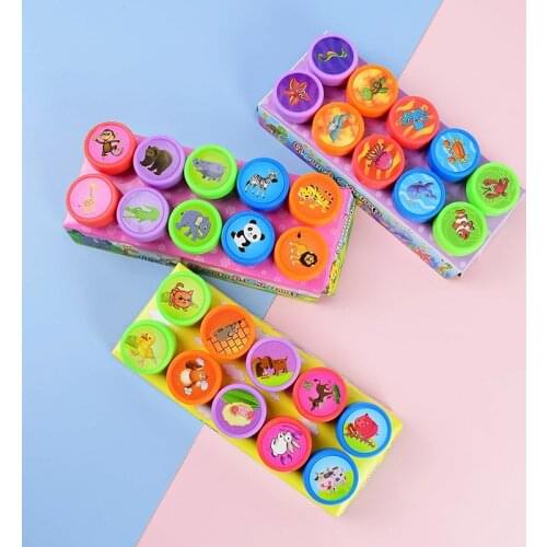 10pcs/box Round Multicolor Cartoon Rubber Stamps Fun Cute Panda Kids Stamp DIY Scrapbook Photo Album Decoration Child Reward Toy
