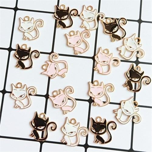 10 pcs/lot Alloy Cute Little Cat Pendant Buttons Ornaments Jewelry Earrings Choker Hair DIY Hanging Jewelry Accessories
