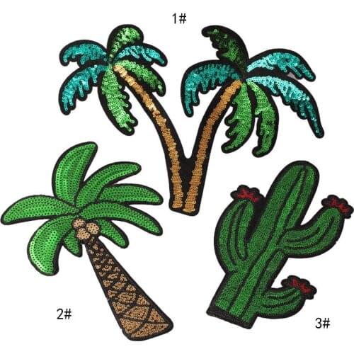 10pcs large cactus Coconut tree embroidery cloth patch up clothes trousers and holes clothing accessories with glue