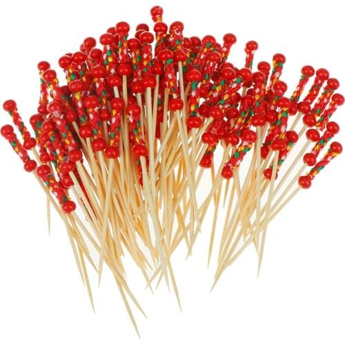 100pc 9cm Decoration Bamboo Food Picks Fruit Fork Sticks Buffet Cupcake Toppers Cocktail Forks Wedding Festival Decorations