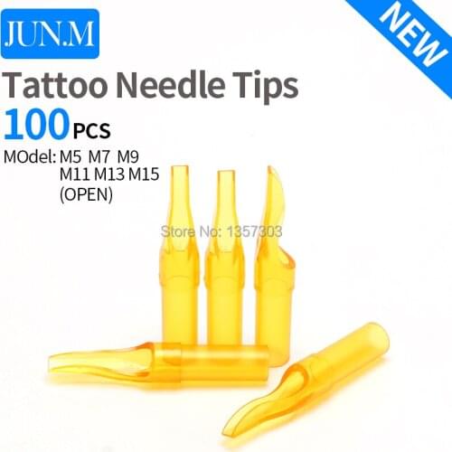 100Pcs Disposable Tattoo Tips Golden Color 5 7 9 11 13 15FT Flat Tips pre-sterilized For M1 M2 RM F Tattoo needles Free Shipping