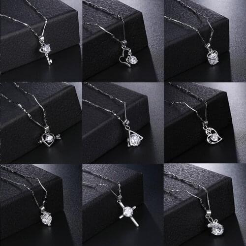 18 Style Shining Zircon Silver Color Heart Pendant Necklace Choker Womens Christmas Party Jewelry Gift
