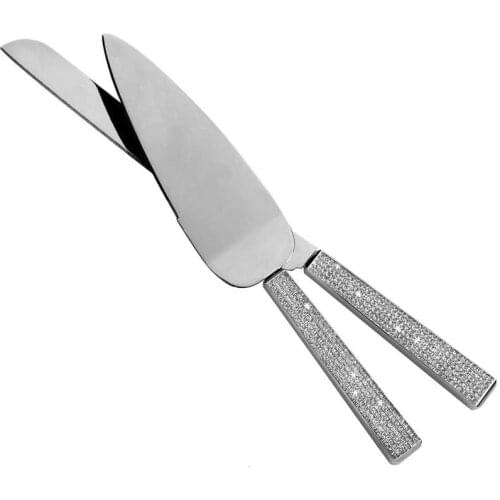 Glitter Galore Wedding Cake and Knife Server Set Simply Sparkling Silver Cake Knife Cutter Silver Glitter Wedding Ceremony 2 pcs