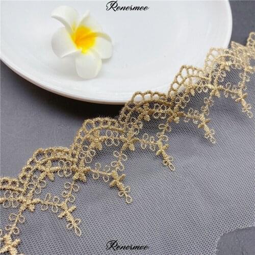 2Yards Gold thread lace mesh embroidery clothing accessories polyester embroidery wedding accessories baby clothes handmade