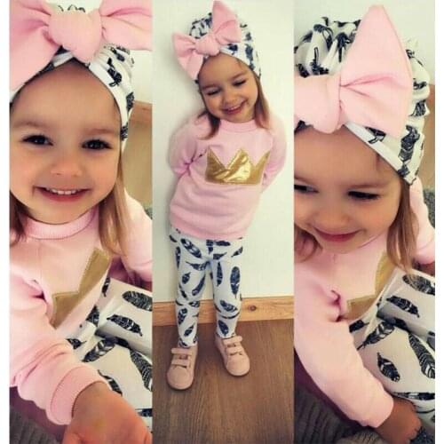 3Pcs Toddler Infant Kids Baby Girl Tops Sweatshirt Pants Outfits Clothes