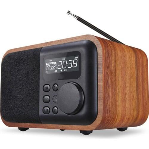 Wireless Portable Bluetooth Speaker Remote Control FM Radio Alarm Clock Display Time Altavoz Wooden Subwoofe Speaker