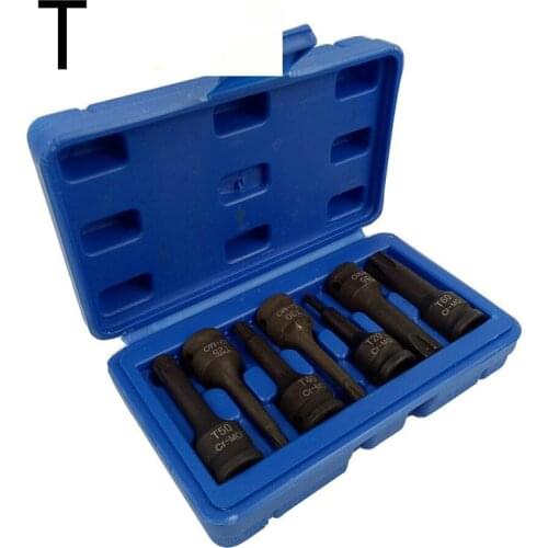 7 Pcs T/M/H/RT Type Impact Socket Bits 3/8 Inch Driver Metric Star Torx Hex Spline Ratchet Screwdriver Bit Socket Set Tools