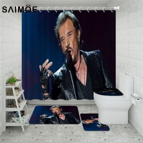 Custsom Johnny Hallyday Print Shower Curtain Bathroom Bathtub Curtains Set Waterproof Fabric Bath Curtain Mat Rug Carpet Decor